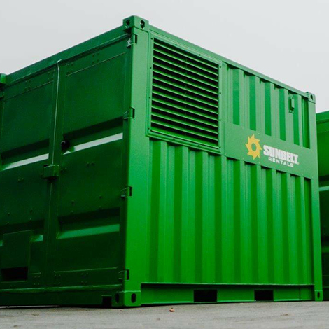 A green VoltSafe generator on hire from Sunbelt Rentals
