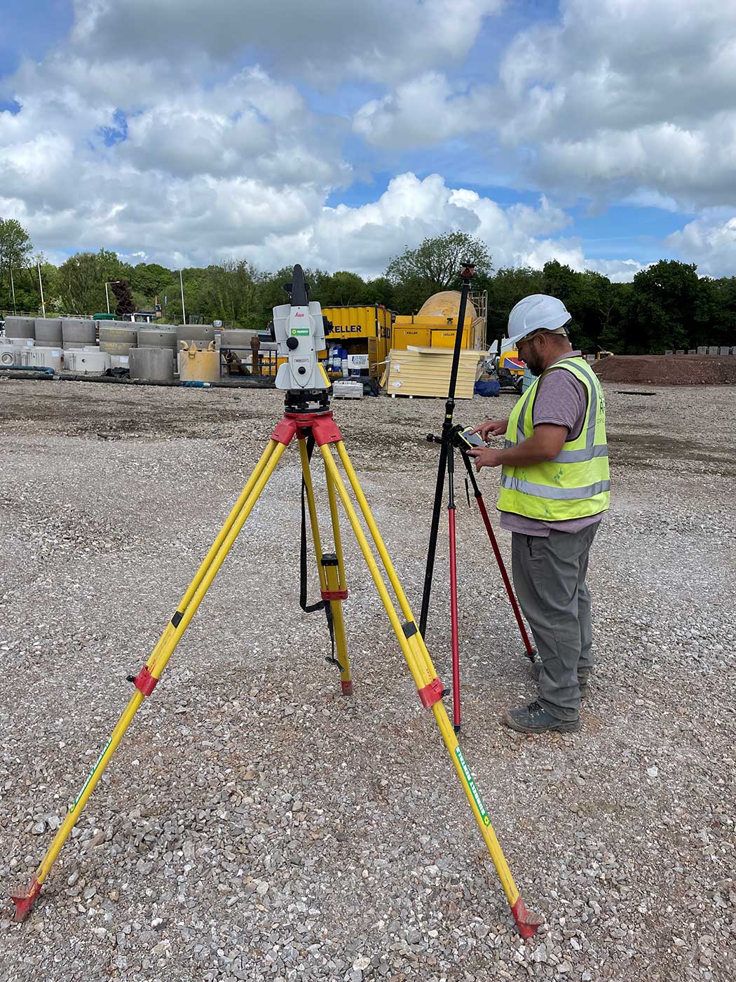 Robotic Total Station Being Used By Surveyor At Coed Derw Housing Development