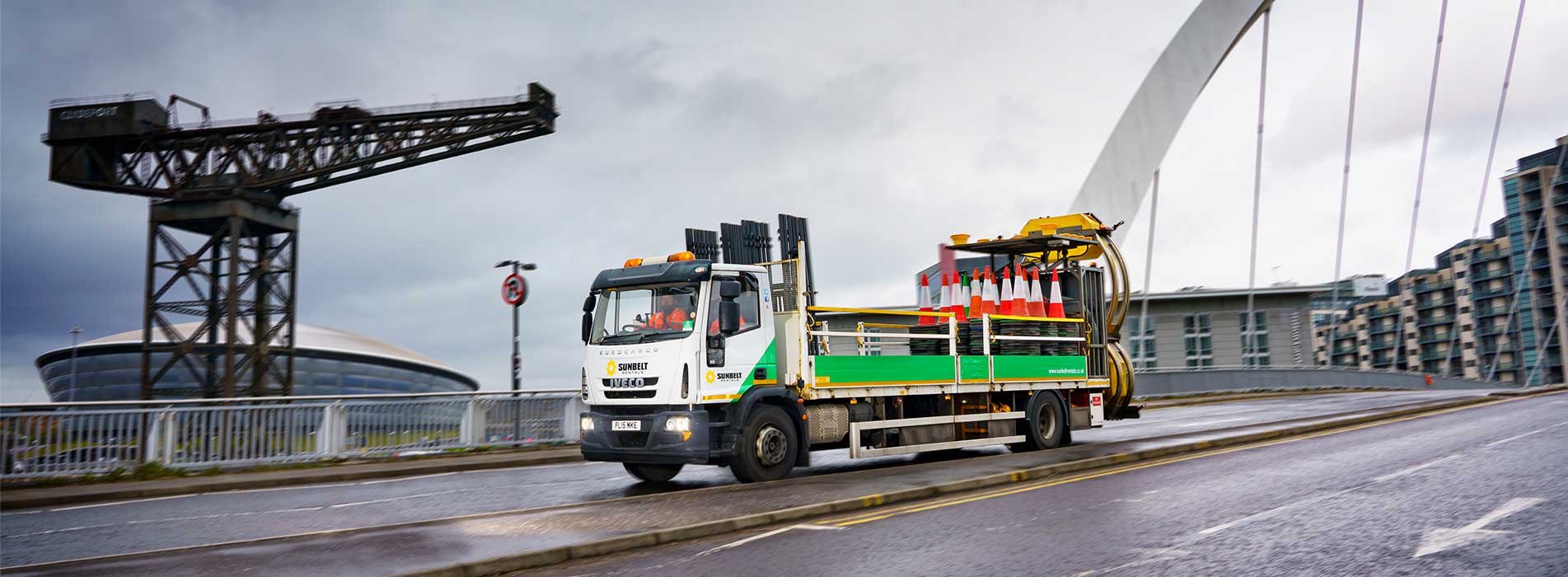 Traffic Management Truck Driving Along A Bridge In Glasgow