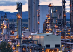 Industrial building at sunset