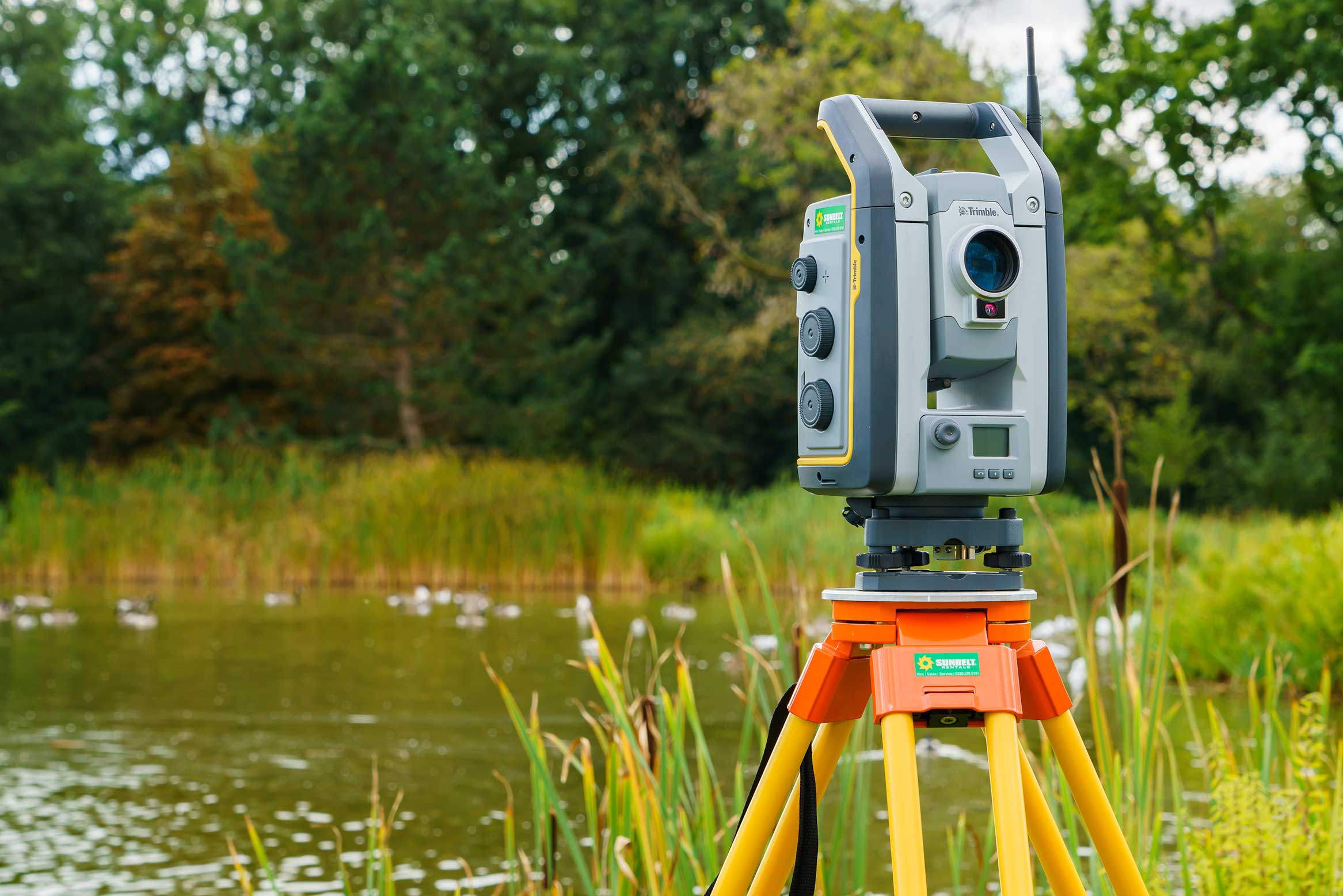 Sunbelt Branded 3D Trimble Laser Scanner In Situ At A Park Next To A Pond