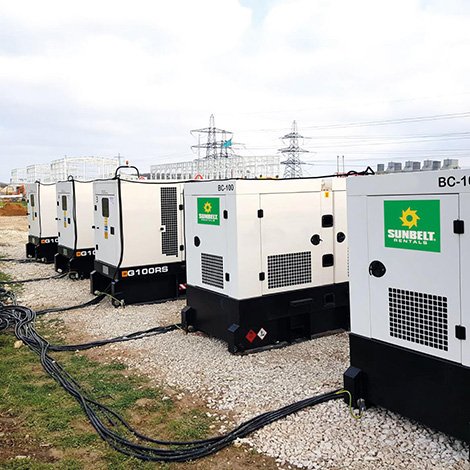 Five generators on hire from Sunbelt Rentals are linked by cabling