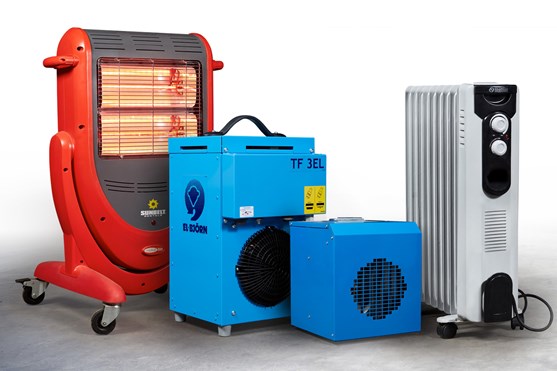 Radiant direct heater, El-Bjorn fan heater and portable radiator from Sunbelt Rentals Climate Control